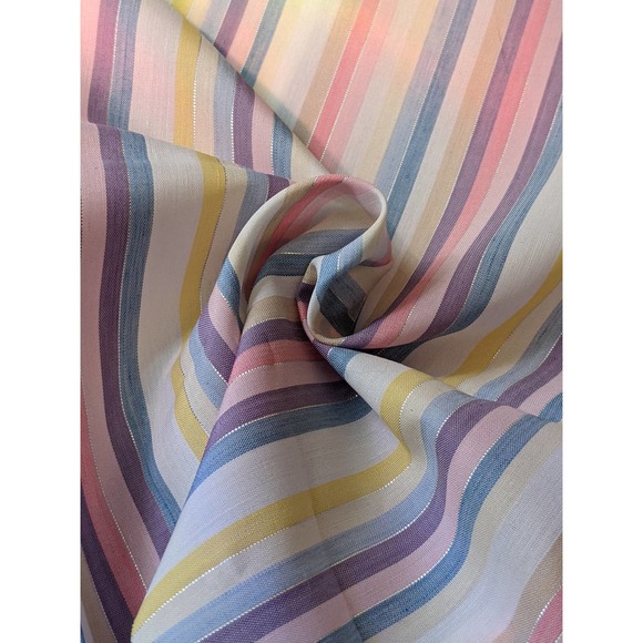 Vintage Pastel Rainbow Stripes Fabric with Metallic Silver, Cute Kawaii Fabric - Picture 7 of 10